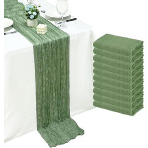 10Pack Sage Green Cheesecloth Table Runner Sheer Gauze Cheese Cloth Table Runners, Sage Green Table Runner for Wedding Party Baby Shower Home Decor