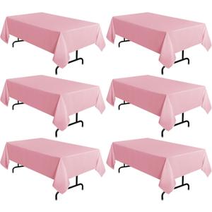 sancua 6 Pack Pink Tablecloth 60 x 102 Inch, Rectangle Table Cloth for 6 Feet Tables - Stain and Wrinkle Resistant Washable Polyester Table Cover for Dining Tables, Christmas Buffet Parties