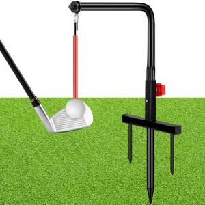 Poen 1 Set Golf Swing Trainer Training Iron Practice Swing Groover with 3 Height Indoor Golf Practice Simulator Accessories Aid Equipment (Black)