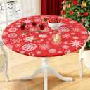 misaya Round Fitted Christmas Tablecloth with Elastic Edge, 100% Waterproof Oil Proof Table Cover, Vinyl Flannel Backed Tablecloth Fits 36"-44" Round Tables for Christmas Dinner