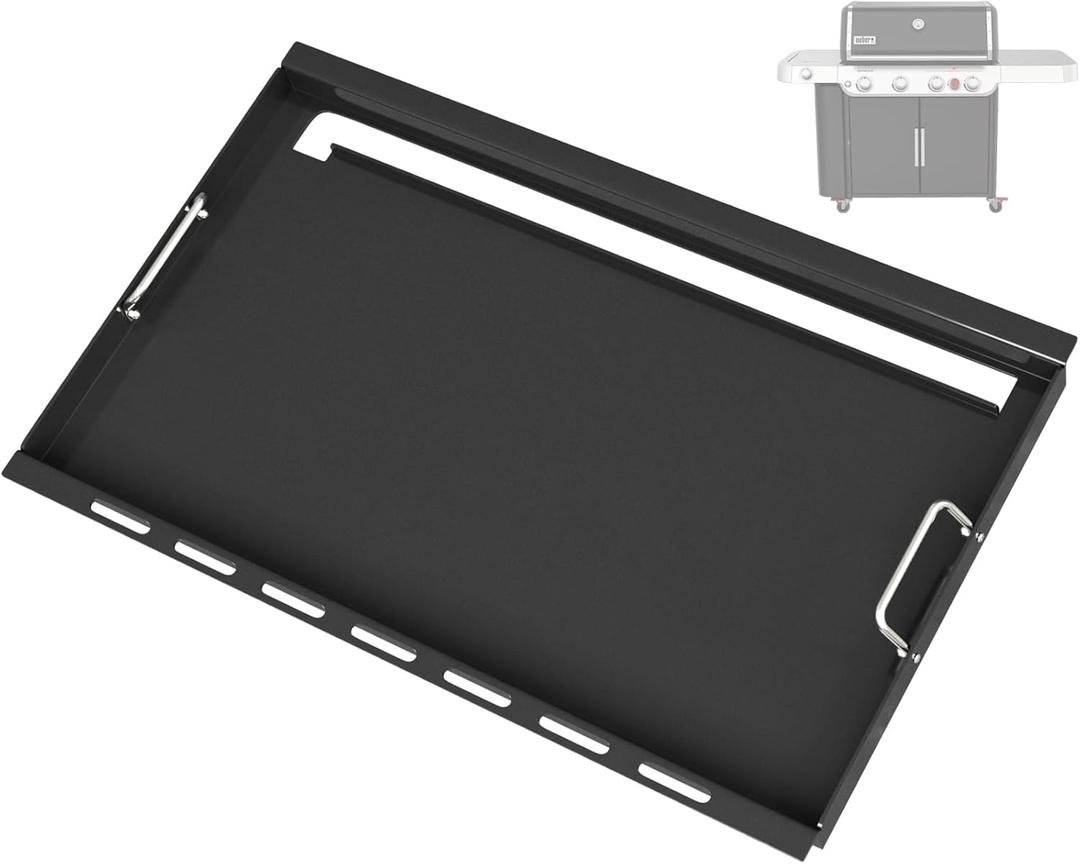 Full Size Griddle Insert for Weber Genesis II 400 Series Gas Grills, 6789 Flat Top Grill Griddle with Handles for Weber GS4 Genesis II E410 Genesis II LX 440 Series Gas Grill, Carbon steel, Black (33" x 18.7" x 3")