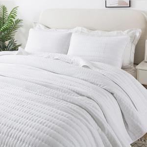 ROARINGWILD White Twin Size Quilt Bedding Sets with Pillow Sham, Lightweight Soft Bedspread Coverlet, Quilted Blanket Thin Comforter Bed Cover for All Season, 2 Pieces, 68x90 inches