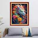 Redxing Stamped Cross Stitch Kits - Beach Night Landscape Counted Cross Stitch Kits for Beginners Adults Needlepoint Cross-Stitch Patterns-Flower Dragon 16x20 inches (ArtsKit29)