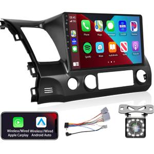 Podofo Radio for Honda Civic 2006 2007 2008 2009 2010 2011 Car Stereo with Wireless CarPlay Android Auto,10.1 Inch 1080P Touch ScreenBuilt-in DSP EQ GPS Chip Bluetooth RDS FM WiFi Camera 2G+64G
