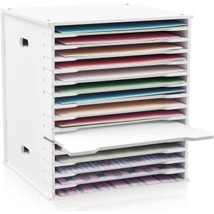 CroBlissful 15 Tier 12" x 12" Scrapbook Paper Organizer Adjustable Desk Scrapbook Paper Sorter Storage Rack File Organizer Wide Document Holder for School Office Home(12.99 x 13.78 x 14.96 Inches)