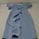 Memoriesea Women's Vintage Church Ruffle Sleeve Ruched Bodycon Work Midi Pencil Dress (Medium, Light Blue)