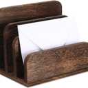 Wooden Mail Holder 3 Slots Mail Organizer for Desk Wood File Paper Letter Sorter for Letter Envelope Filing Cell Phone Document Storage, Organizer Tray for Office and Home (Dark Brown)