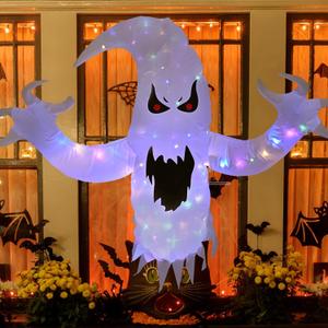 4.6 FT Halloween Outdoor Inflatables Ghost, Scary Ghost Broke Out from Window with Colorful LED Light Halloween Inflatables Clearance for Yard Garden Halloween Party Indoor Outside