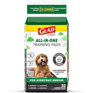 Glad for Pets Black Charcoal Puppy Pads - Super Absorbent Disposable Dog Pee Pads, Potty Training Pads, and Pet Supplies - Dog Pee Pads for Crate Training and Indoor Use 23" x 23" - 50 Count