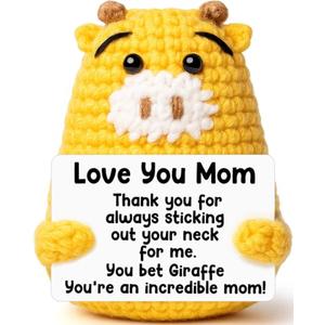 CryCarrot Mothers Day Mom Gifts from Daughter Son - Love You Mum, Handmade Crochet Giraffe Birthday Gift for Moms Mama Mommy Bonus Stepmom, Best Mom Ever Gifts for Birthday Emotional Cute Decor, Pack of 2