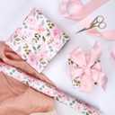 BIOBROWN Reversible Floral Wrapping Paper Roll - 30 Inches X 33 Feet (82.5 sq. ft. ttl.) Pink Watercolor Roses Design Flower Gift Wrap for Mother's Day, Wedding, Bridal Shower, Valentine's Day