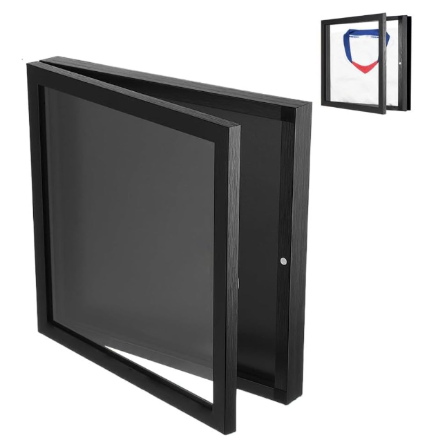 DIY Football Shirt Frame Display, Shadow Box with Protective Acrylic, Jersey Display Case for Sports Shirts, T-Shirts and Memorabilia, Black Box Frame (13*13 inch) 
