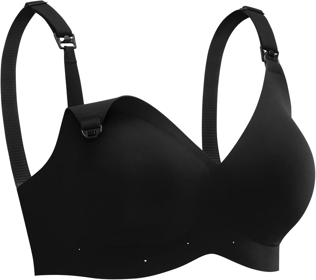 Nursing Bras for Breastfeeding Seamless Maternity Bra Wireless Pregnancy Sleep Bralette Natural Shape Support (Black, XL)