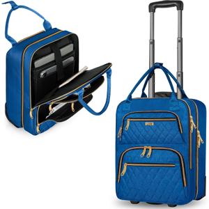 Underseat Carry On Luggage with Wheels, Stylish Lightweight Under Seat Luggage, Personal Item Suitcase with telescoping handles for Men Women, Pilots and Crew, Blue, One Size
