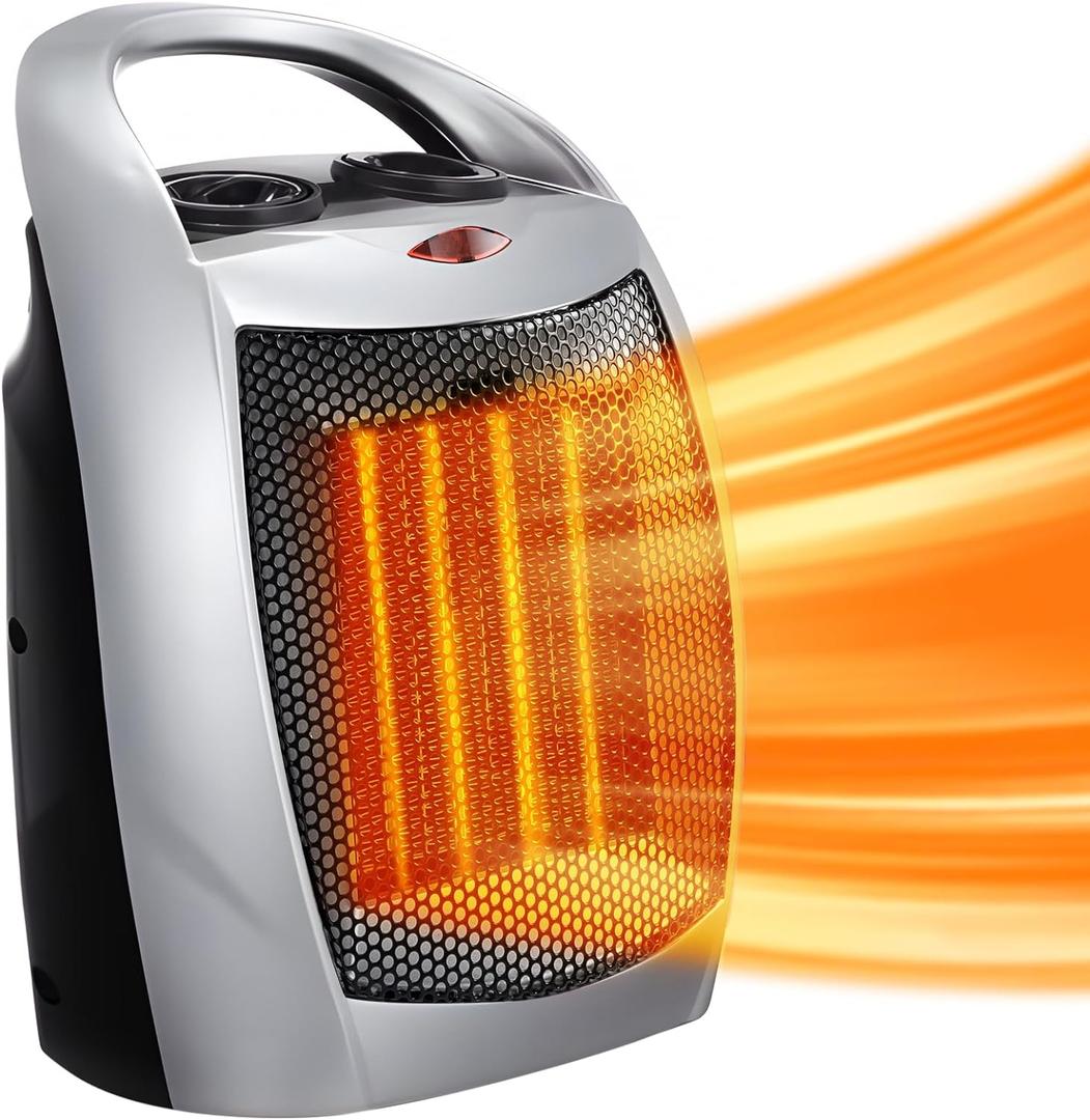 Antarctic Star Space Heater, 750W/1500W ETL Certified Ceramic Small Heater with Thermostat,Electric Portable Heater Fan for Home Dorm Office Desktop and kitchen,Silver (9.5 IN, Silver)