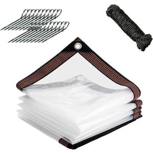 WOVTE 10x20 FT Clear Tarp Heavy Duty Waterproof, Clear Tarps with Grommets, Clear Plastic Tarp with Reinforced Edge for Patio, Garden, Greenhouse, Chicken Coop-Transparent Tarpulin
