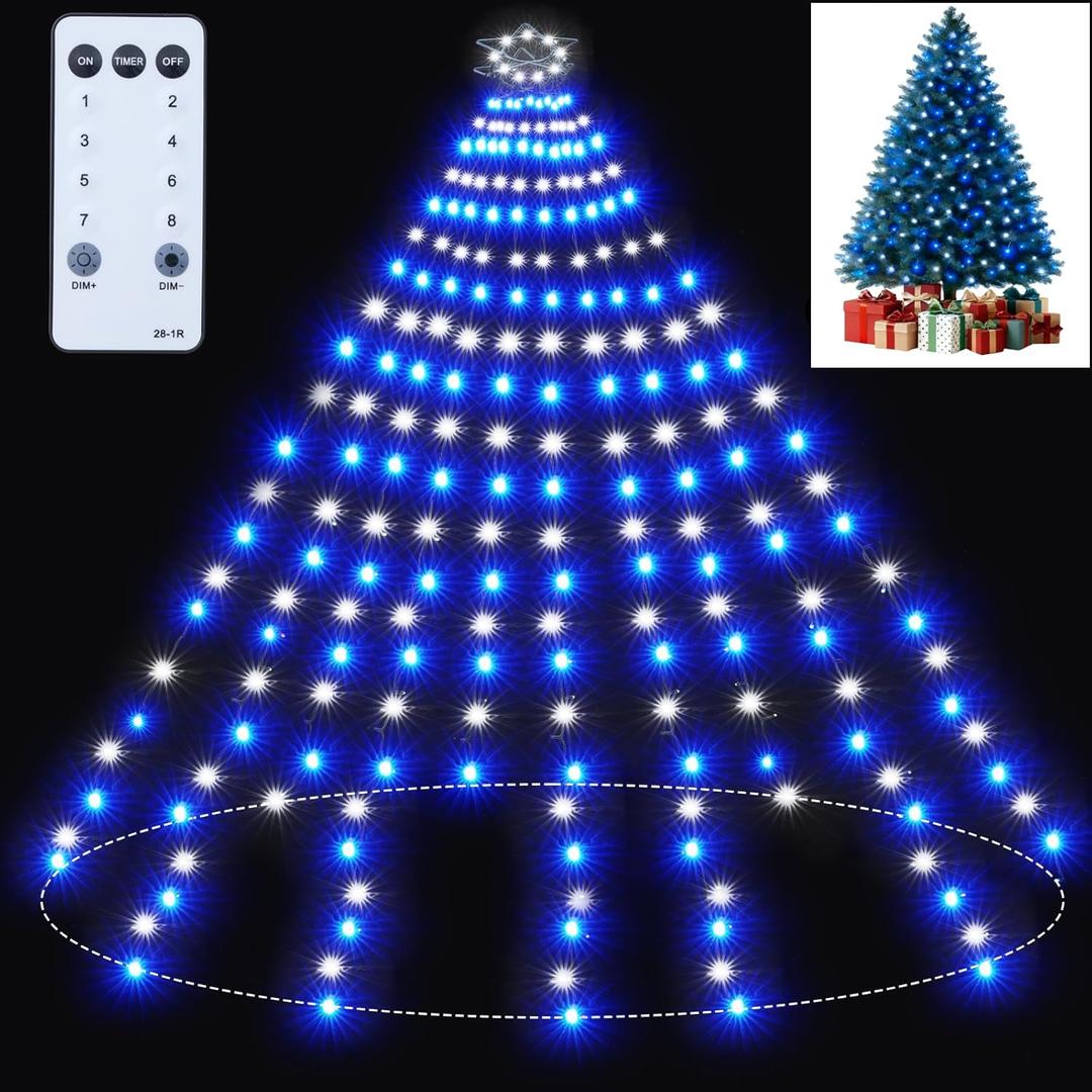 Christmas Tree Lights Christmas Lights Outdoor Indoor White and Blue 400LED 10 Lines with 8 Light Modes, Timer and Remote Control, Fairy Lights for Wedding Home Party 6Ft-9Ft Xmas Tree Decorations
