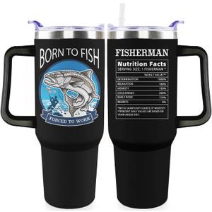 Fishing Tumbler Gifts with Handle For Men 40OZ Born to Fish Gift Stainless Steel Cups Fisherman Gifts For Dad Daddy Fish Mugs with Fish Father Day's Gift from Daught Son