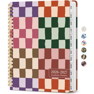 Planner 2026-2027, Academic Year Monthly and Weekly Calendar Planner, Jul 2026 - Jun 2027, Hardcover Teacher Student Planning Agenda book with Tabs, Perfect for School Office Supplies, 6.3" x 8.5" - Checkered