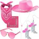 Hercicy 4 Pcs Cowgirl Costume Set Cowboy Hat Sunglasses Bandana Earring Halloween Costume Accessories for Women Cosplay Party (Dark Pink)