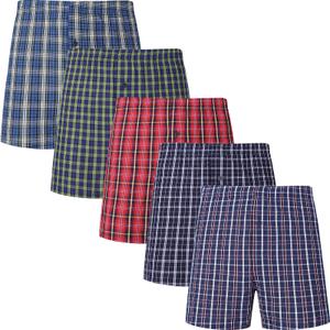 JupiterSecret Men's 100% Cotton Boxer Shorts, Men's Classic Fit Woven Underwear, 5 Pack L