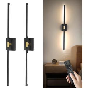Battery Operated Wall Sconces Set of 2, 10000mAh Rechargeable Wall Lights, Easy Install 360 Rotate 3000K-6000K LED Wireless Wall Light Decor for Bedroom Living Room Hallway Picture Lighting Gallery (Black)