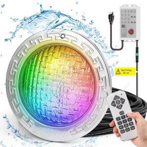 10in Inground Pool Light, 12v Led Swimming Pool Light, RGBW Light for Inground Pool, 50 Foot Cord for Large Wet Niche, Manual & Remote Control, Anti-Rust 304 Stainless Steel, 2 Year Free Replacement