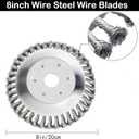 8 inch Steel Wire Weed Wheel Brush Cutter Trimmer Head, Universal Weed Eater Attachments, Unbreakable Wired Trimmer Blade Replacement with 2 Pack of Adapters kit for Weed Wacker