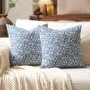 Aeckself Neutral Floral Pillow Covers 20x20 Set of 2, Vintage Block Print Throw Pillow Covers Decorative Farmhouse Accent Couch Pillows for Living Room Bedroom, Blue