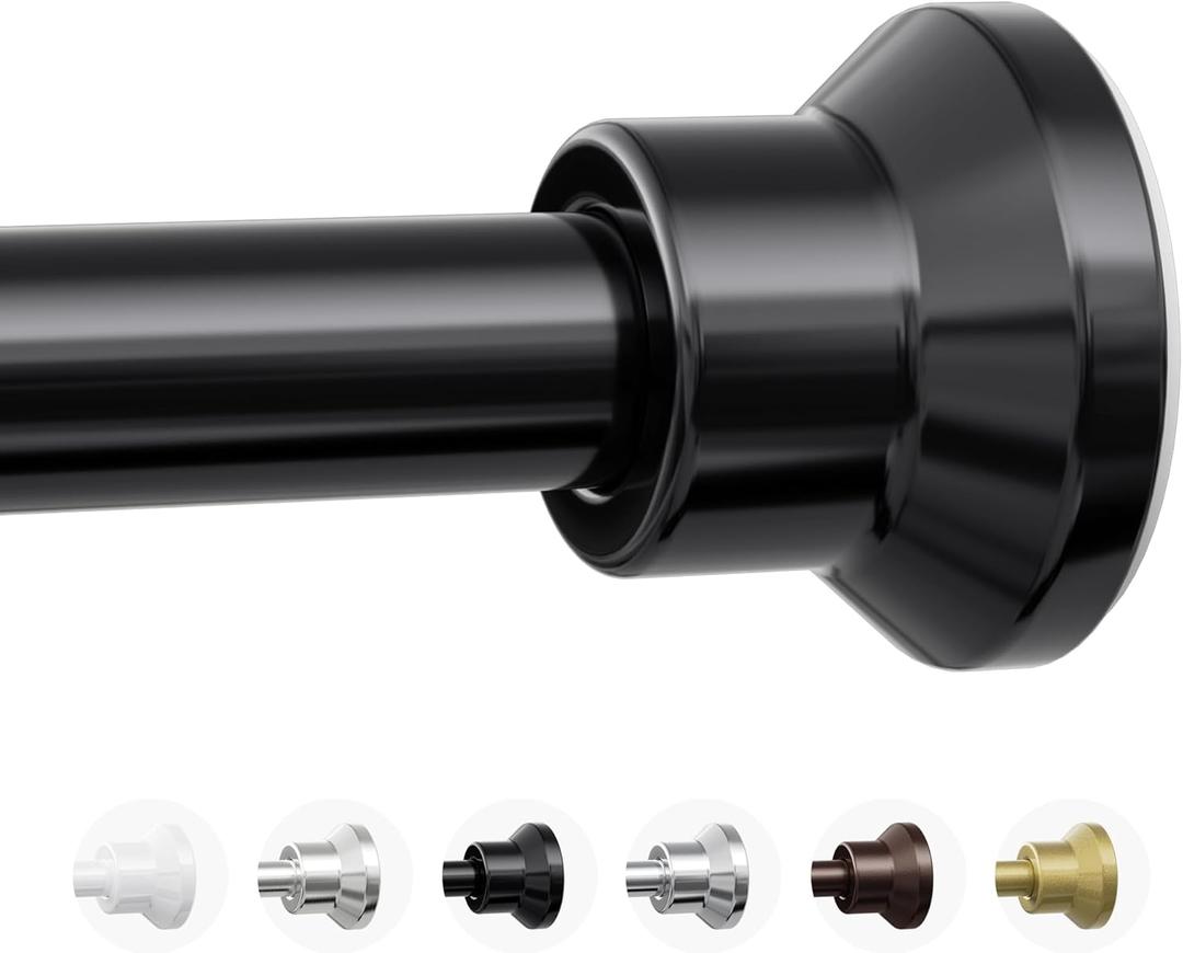 Chrsouly Shower Curtain Rod, 31-76 Inch Adjustable Tension Shower Rod, 1" Diameter Heavy Duty Rust-proof Tension Curtain Rods for Bathroom, Non Slip, No Drill, Black