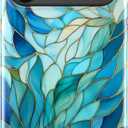 LUHOURI for iPhone 17 Pro Case,Wireless Charging Compatible,Dual-Layer - Soft Silicone Inner + Hard Outer Shell,Cute Wildflower Design,Protective Phone Cover for Women - Blue Leaves Flower