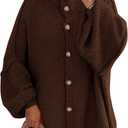 PRETTYGARDEN Women's Winter Button Down Cardigan Sweaters Mock Neck Lantern Long Sleeve Chunky Knit Jacket Trendy Outerwear (X-Large, Brown)