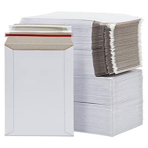 100 Pack 6x8 Rigid Mailers - 550 GSM Thick Self Adhesive Stay Flat Cardboard Envelopes for Shipping Photos, Documents, Collectible Trading Cards (White)
