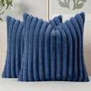 MIULEE Faux Fur Decorative Throw Pillow Covers 20x20 Inch Set of 2, Coastal Modern Art Home Decor Soft Plush Couch Pillows Cozy Fluffy Cushion Covers for Sofa Bed Navy Blue
