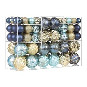 100ct Blue and Gold Christmas Ornaments Set, Shatterproof Xmas Tree Ornaments Decorations Collection, Hanging Plastic Christmas Balls for Holiday Party Wedding (Blue&Gold)