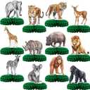 Yeaqee 12 Pcs Jungle Animals Honeycomb Centerpieces Safari Themed Birthday Party Supplies Wild Animals Jungle Party Decorations Baby Shower Table Decorations Centerpieces (Novel Style)