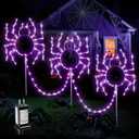 Halloween Spider Pathway Lights, 3 Pack 250 LED Purple Decorations Outdoor Metal Stake Lights, 8 Modes Memory Timer Waterproof Plug in Light String for Walkway Yard Lawn Garden Halloween Dcor