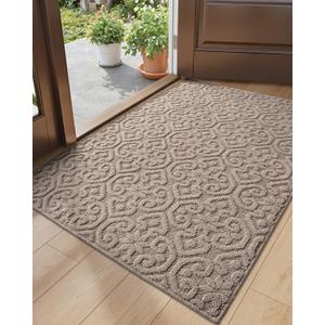 DEXI Front Door Mat Indoor Entrance, 32x48 Non Slip Entryway Doormat Dirt Trapper, Absorbent Entry Mats for Inside House, Patio, Porch, Light Beige