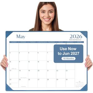 Gannyfer Desk Calendar 2026-2027 with Desktop Mat, Simplified Large 22" x 17" Desktop Pad Calendar, 18 Month Desk Calendar 2026, Use Now to Jun 2027, Office Supplies Perfect for Home School and Office - Blue