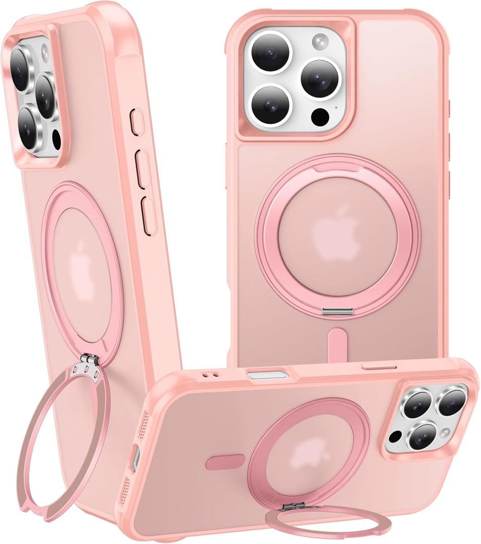 360 Magnetic Swivel Ring for iPhone 16 pro max case, Built-in Metal Stand and Ring Holder, Magsafe Compatible, Military Grade Protection, Shock and Vibration Resistant- Pink