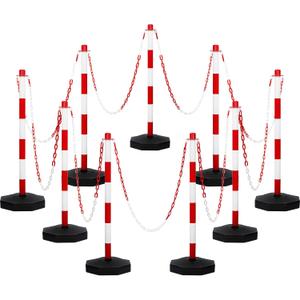 9 Packs Traffic Delineator Post Cone with Base, Traffic Cones Safety Cones Caution Cones Plastic Stanchion Chain Safety Barriers with 6.6 Feet Link Chain and S Hooks for Parking Lot (Red)