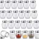 24 Pcs Glass Spices Shaker with Perforated Top Cheese Shaker with Slotted Stainless Steel Top Retro Swirl Style Jar Dispensers for Pepper Sugar Spice Home Kitchen Applications 6 Ounce (Simple Style)