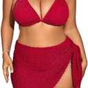 MakeMeChic Women's Plus Size 3 Piece Bikini Sets Tie Backless Halter Triangle Swimsuit Bathing Suit Cover Up Beach Skirts 2XL