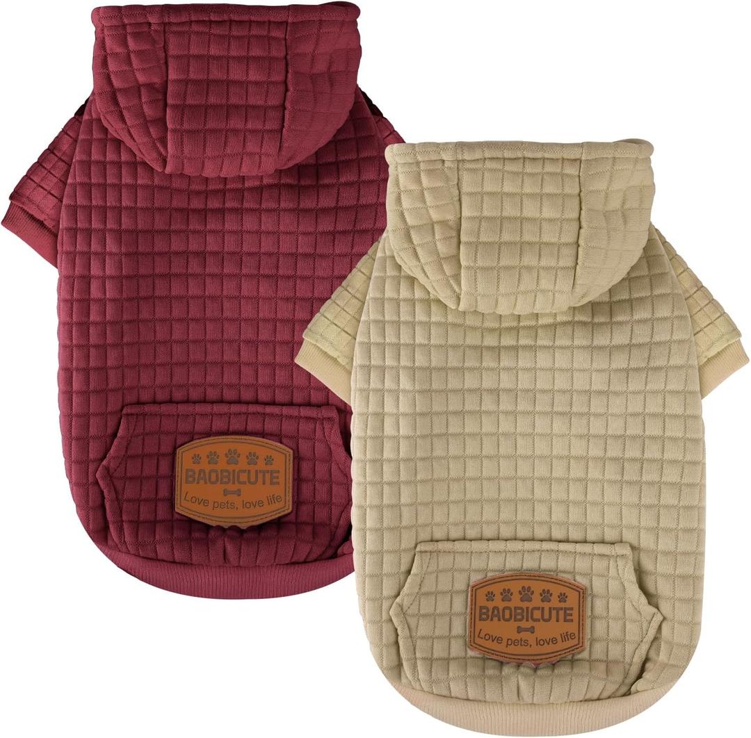 2 Pack Dog Hoodie Sweaters for Small Medium Dogs Warm Dog Clothes for Large Dogs Soft Waffle-Like Laminated Sweatshirt Bulldog (Brown+Red, XS (Back: 10",Chest: 13", Neck: 9"))