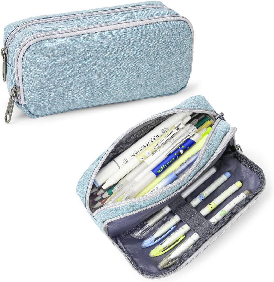 2 x Della Gao Pencil Case Large Capacity Pencil Pouch for Adults (Light Blue)