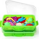 2 Pcs Sand Tray Sensory Bin with Lid and Handle, Portable Sensory Sandbox Container for Kids, Plastic Activity Tray for Toddlers (Green) (Green)