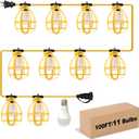 100FT Construction String Lights, 100W 11 Bulbs Work Lights with E26 Base, Construction Lights IP65 Waterproof, 8000LM 6500K Temporary Lighting for indoor Workshop, Mine cave, Job Site