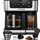 AIRMSEN 12-Cup Programmable Dual Coffee Maker Single Serve Machine for K-Cup Pods & Ground, 1000W Fast Brew, Delay Start, 2H Keep Warm, Touchscreen, 60oz Tank, Glass Carafe Home & Office