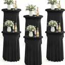 ArtSocket 6-Pack Black Spandex Cocktail Table Covers, Stretch Fitted High Top Highboy Tablecloths with Ruffle Skirt, Wrinkle-Resistant, for Wedding Banquet Party Bar Tables (32" Dia x 43" H)