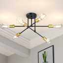 Modern Sputnik Chandelier Ceiling Light Fixtures, 6-Lights 22 Mid Century Industrial Metal Semi Flush Mount for Dining Room, Bedroom, Living Room-Black and Gold